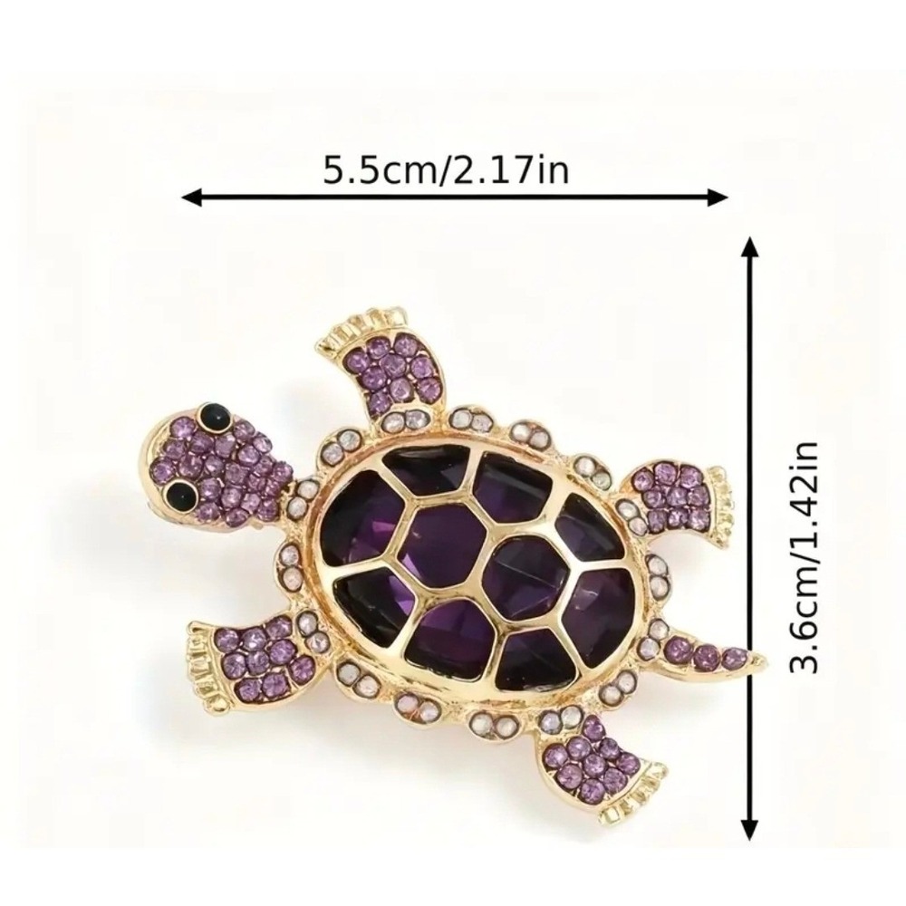 Purple Rhinestone‎ Sea Turtle Brooch Gold Tone Crystal Animal Pin - Picture 3 of 4